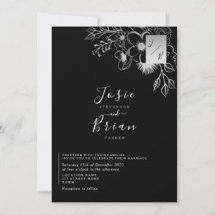 Vintage, elegante Schwarz-Weiß-Hochzeit Einladung