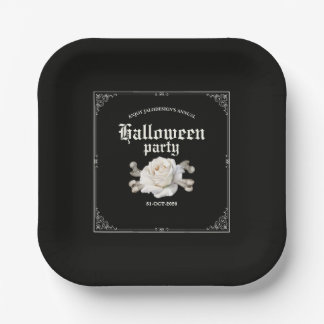 Vintage Elegante Schwarze Silberrose Halloween-Par Pappteller