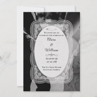 Vintage Elegante Spitze Grenze Dunkelblaue Hochzei Einladung