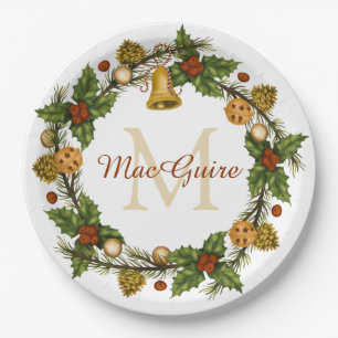 Vintage Elegante Weihnachtsfeier Monogram Pappteller