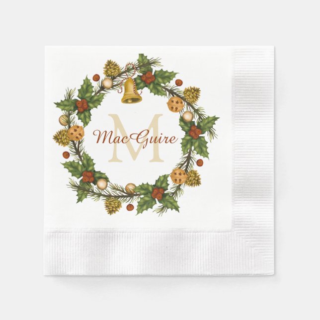 Vintage Elegante Weihnachtsfeier Monogram Serviette (Vorderseite)