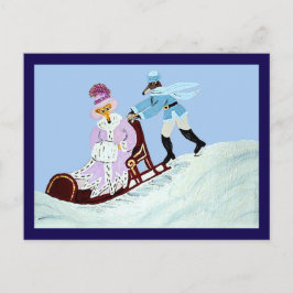 Vintage elegante Windhund-Paar mit Schlitten Postkarte