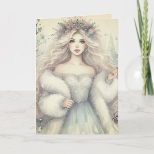 Vintage Elegante Winterprinzessin Märchen Karte