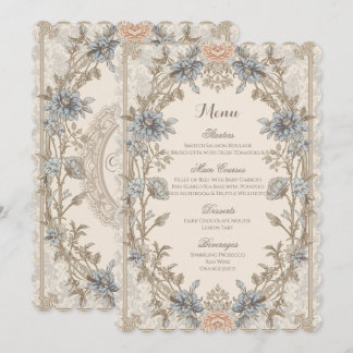 Vintage Elegantes Blaues Florales Botanisches Hoch Menükarte