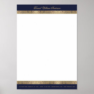 Vintage Elegantes Navy- und Gold-A4-Briefkopf-Down Poster