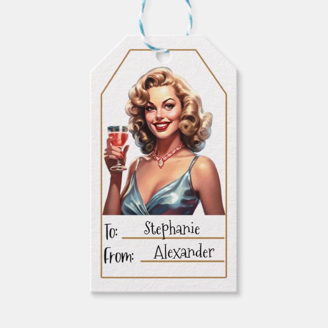 Vintage Elegantin| Personalisiert nach und von (6) Geschenkanhänger (Vorderseite)