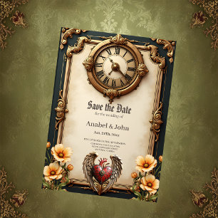 Vintage Eleganz: eine elegante Uhr und ein Herz. Save The Date
