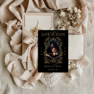 Vintage Eleganz Gold Schwarze Blumen Foto Hochzeit Save The Date