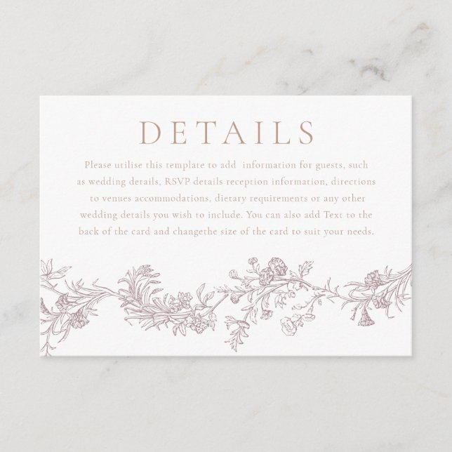 Vintage Eleganz: Klassische neutrale Hochzeitdetai Begleitkarte (Vorderseite)