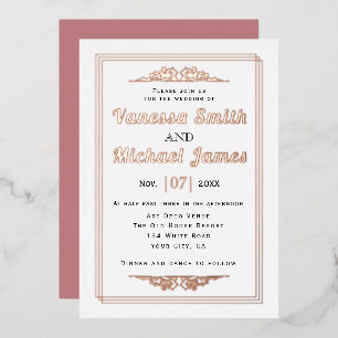Vintage-Elemente-Typografie-Hochzeit-Roségoldfolie Folieneinladung