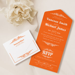 Vintage Elemente Typografie lebhafte Orangenhochze All In One Einladung
