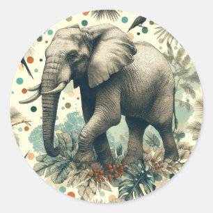 Vintage Elephant Dschungelmalerei Runder Aufkleber