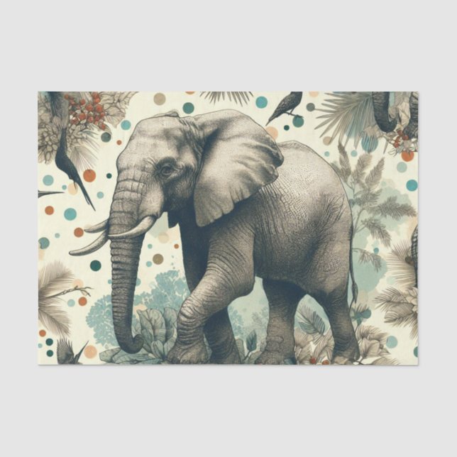 Vintage Elephant Dschungelmalerei Seidenpapier (Vorderseite)