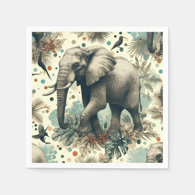 Vintage Elephant Dschungelmalerei Serviette (Vorderseite)
