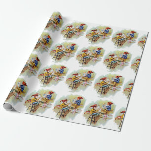 Vintage Elfen mit Spielzeug Geschenkpapier