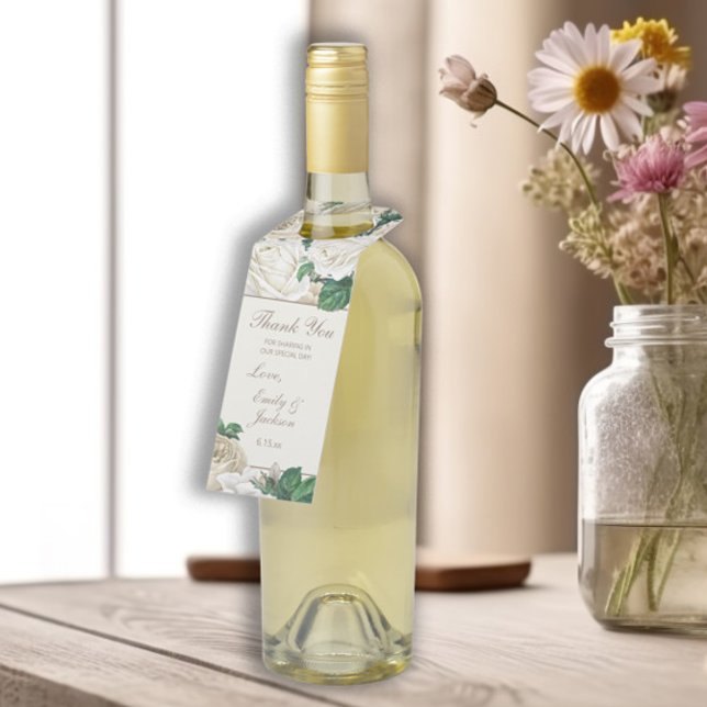 Vintage Elfenbein-Blume Botanische Hochzeit Flaschenanhänger (Elegant )