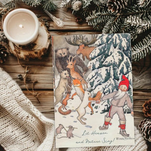 Vintage-Elsa-Beskow-Weihnachts-Wald-Gnom-Szene Feiertagskarte