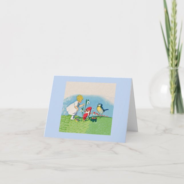 Vintage Elves Bird Ostereier Feiertagskarte (Vorderseite)