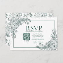 Vintage Emerald Floral Line Art QR Code UAWG