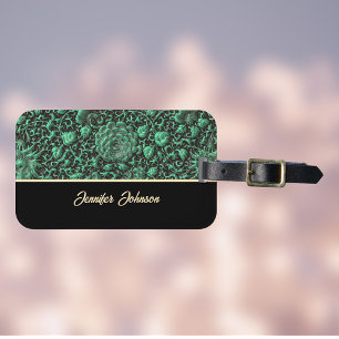 Vintage Emerald Green Floral-Rose mit Gold-Script Gepäckanhänger