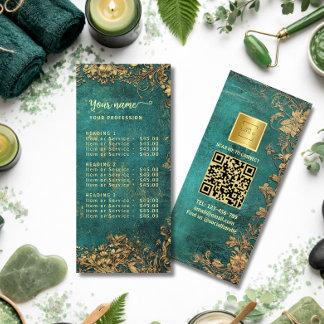 Vintage emerald green gold Price List Menükarte