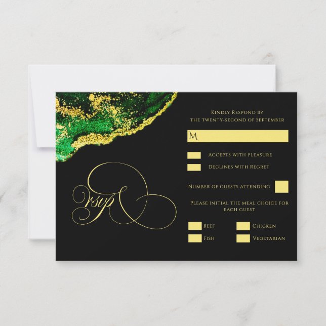 Vintage Emerald Green Gold Wedding RSVP Card (Vorderseite)