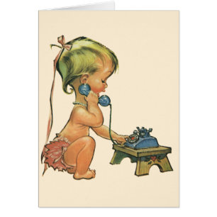 Vintage enfant mignonne blond fille parler sur le 