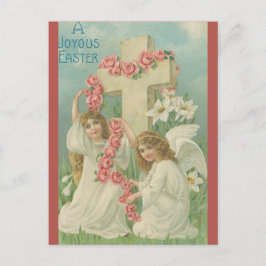 Vintage Engel mit einem Kreuz rosa Blumen Ostern Postkarte