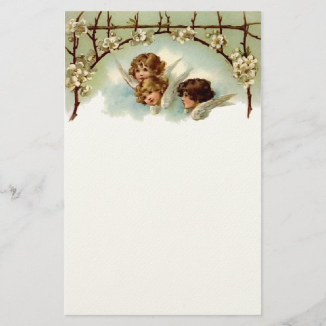 Vintage Engel und Blumen-Filz-Briefpapier Briefpapier (Vorderseite)