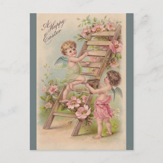 Vintage Engel und ein Ladder Oster Postkarte (Vorderseite)