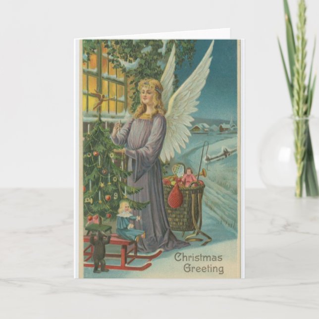 Vintage Engelgeschenke Weihnachtsgrüße Feiertagskarte (Vorderseite)