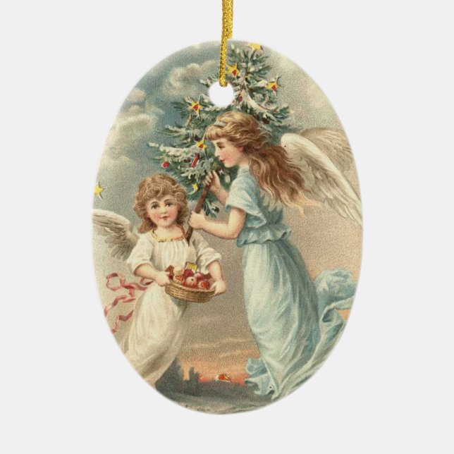 Vintage Engels-Weihnachtsverzierung Keramikornament (Vorne)