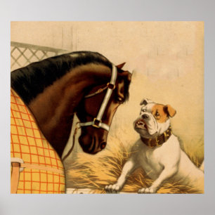 Vintage englische Blindenhunde- und Pferdedarstell Poster
