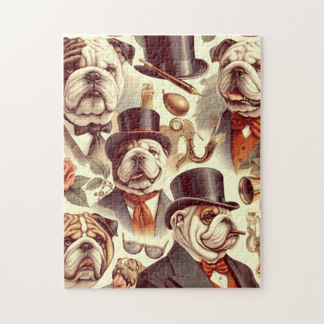 Vintage englische Bulldog - Nahtlose Illustration (Vertikal)