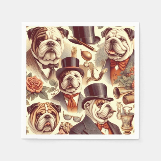 Vintage englische Bulldog - Nahtlose Illustration Serviette (Vorderseite)