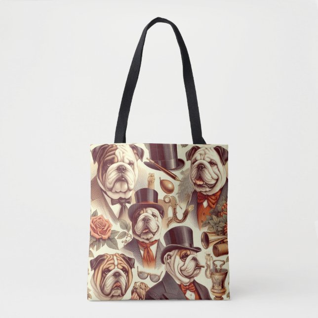 Vintage englische Bulldog - Nahtlose Illustration Tasche (Vorderseite)