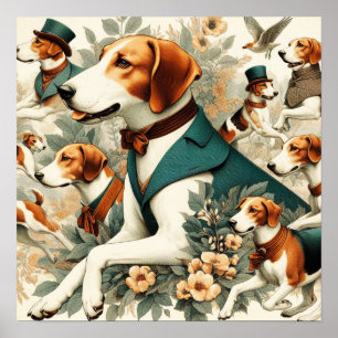 Vintage englische Foxhound Seamless Illustration Poster