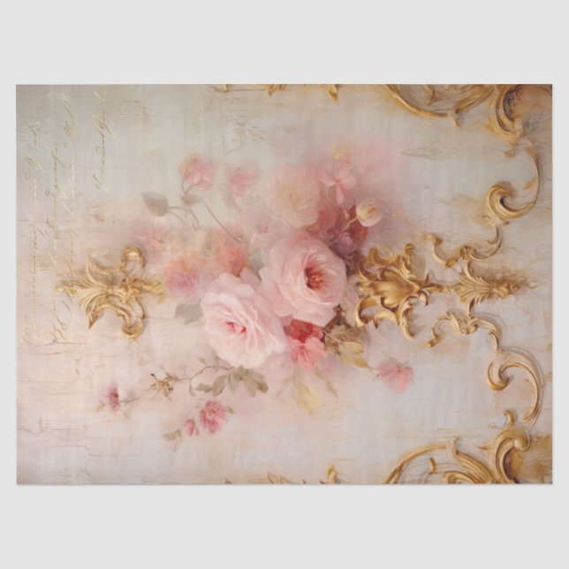 Vintage englische Rose barocke Goldverzierungen Seidenpapier (Vorderseite)