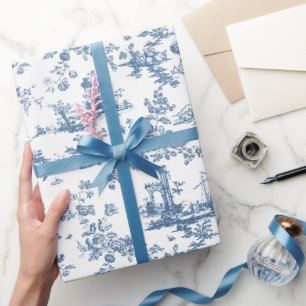 Vintage englisches Blumendesign Toile de Jouy-Blau Geschenkpapier
