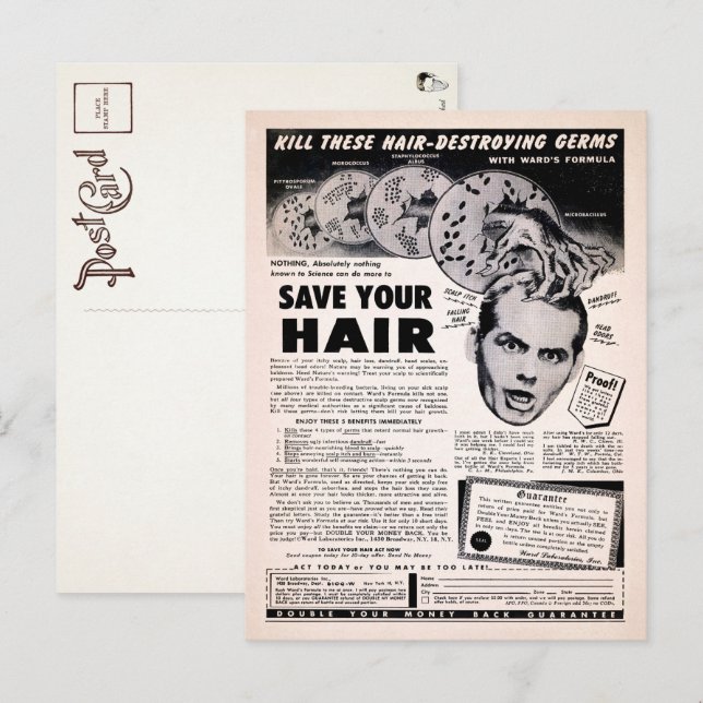 Vintage Enregistrer votre publicité cheveux carte  (Devant / Derrière)