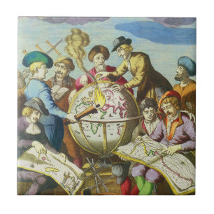 Vintage Entdecker mit antiker Globuskarte, 1542 Fliese