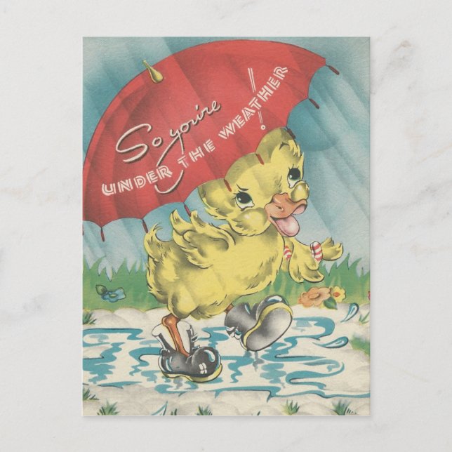 Vintage Ente "Under the Weather" Postkarte (Vorderseite)