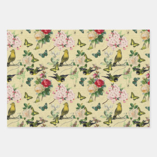 Vintage Ephemera Rose Schmetterlinge und Vogelmust Geschenkpapier Set