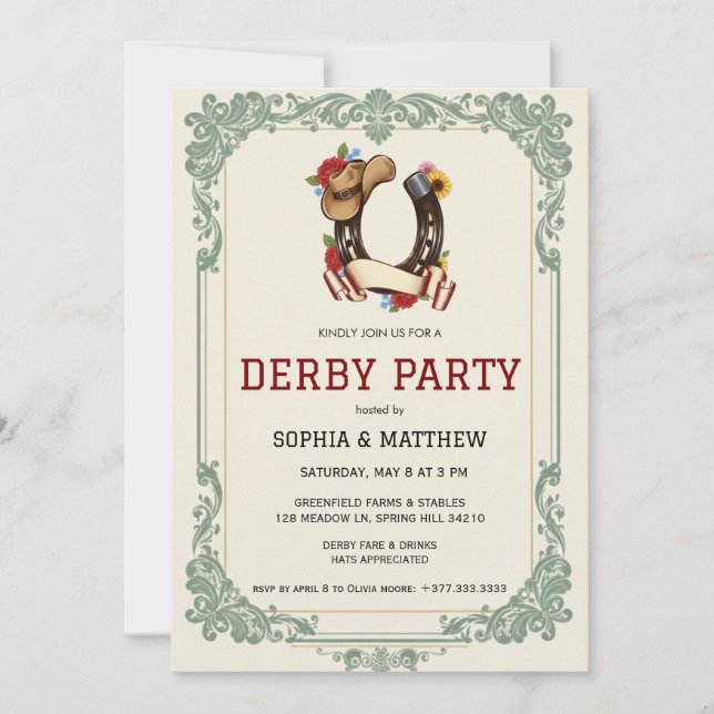 Vintage Equestrian Derby Party Invitation Race  Einladung (Vorderseite)