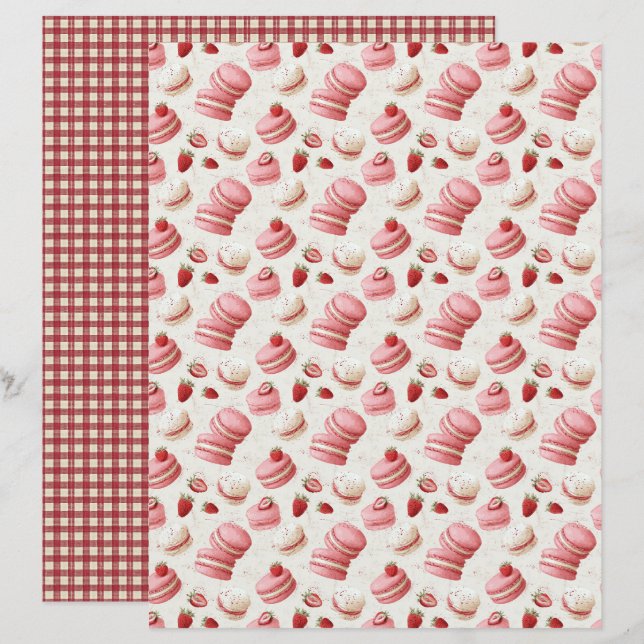 Vintage-Erdbeer-Macaron-Scrapbook-Papier (Vorne/Hinten)