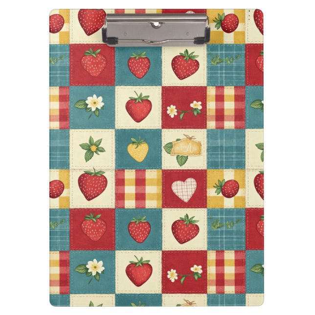 Vintage-Erdbeer-Patchwork-Farmhouse-Muster Klemmbrett (Vorderseite)