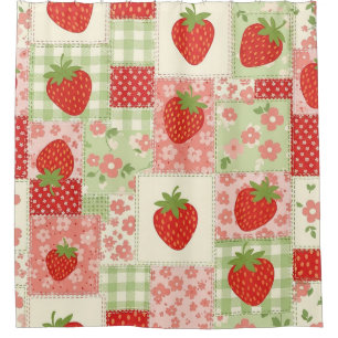 Vintage-Erdbeer-Picknick-Patchwork-Muster Duschvorhang