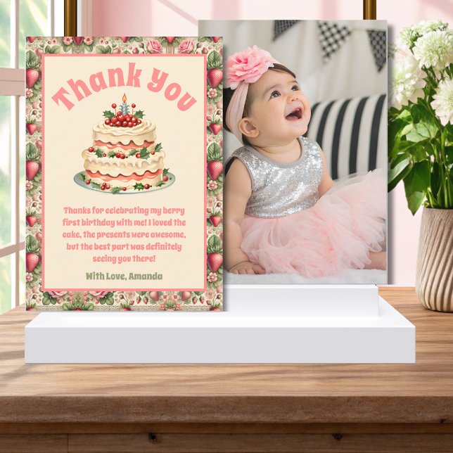 Vintage Erdbeere 1. Geburtstag Dankeschön Karte (Von Creator hochgeladen)