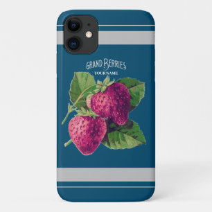 Vintage Erdbeere Berry Fügen Sie Ihren Namen Blue  Case-Mate iPhone Hülle