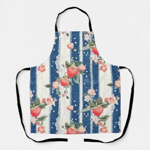 Vintage-Erdbeere-Blue-Cream-Cottagecore Schürze